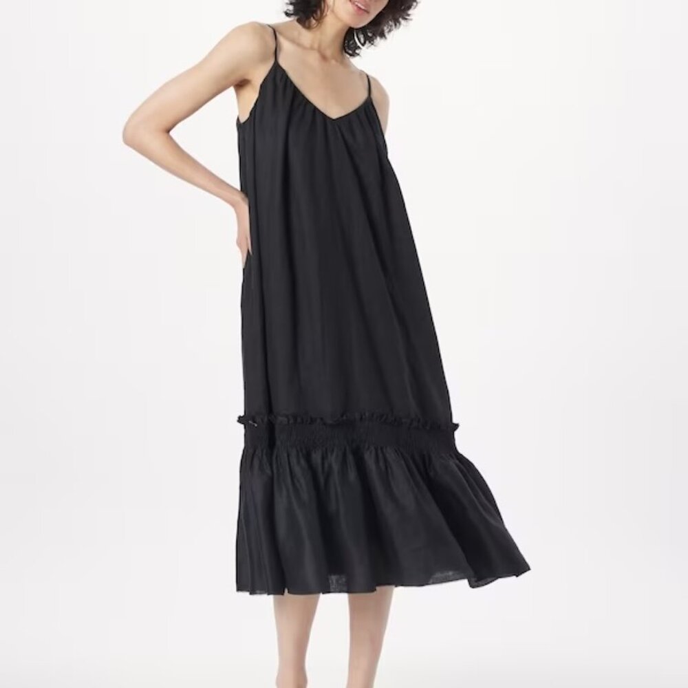 NWT | Banana Republic black linen Charlize midi dress, Size M Tall